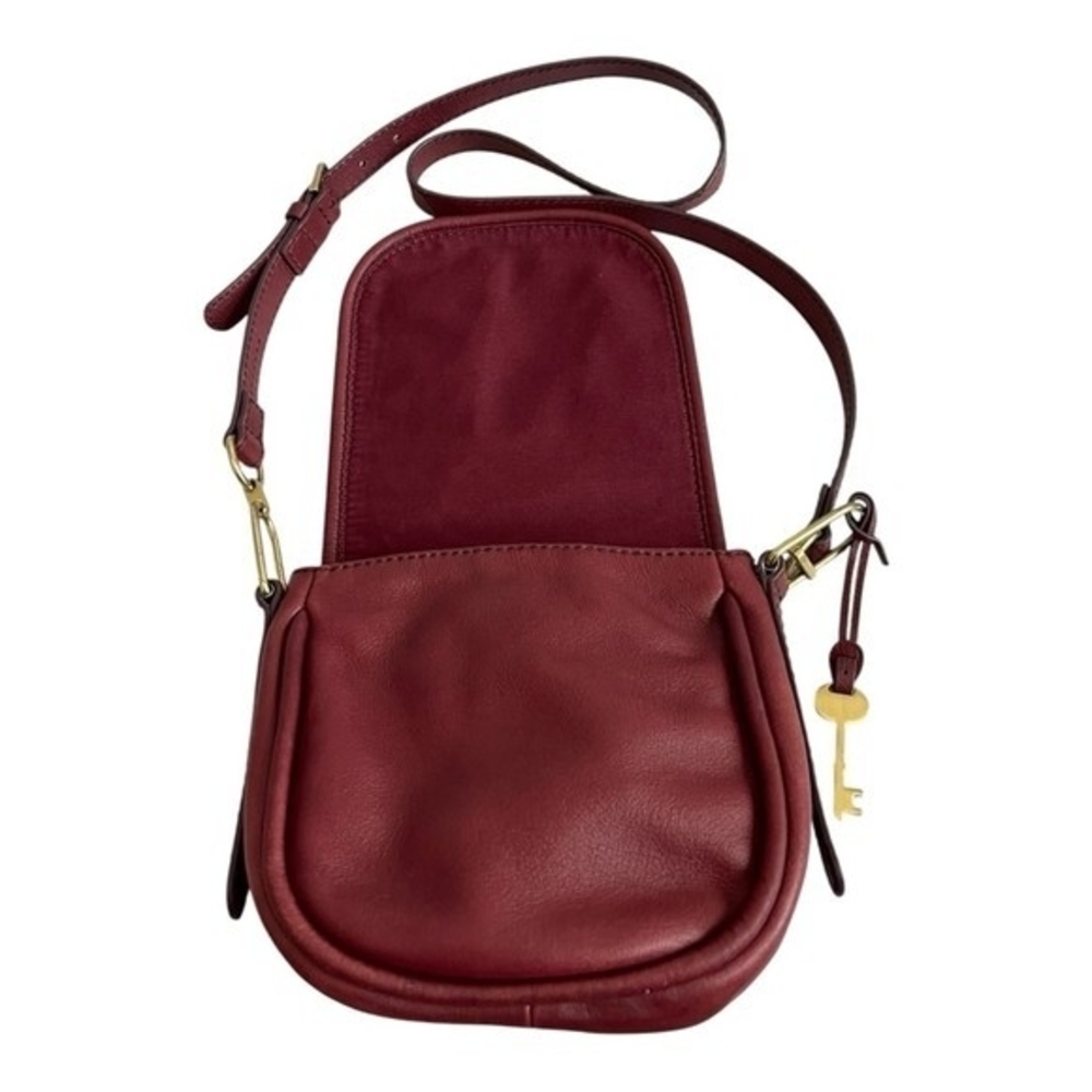 Fossil Rumi Burgundy Leather Crossbody Shoulder Bag Gold Hardware Very Good - Picture 9 of 12